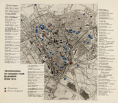 216129 Plattegrond van de stad Utrecht, met aanduiding en beschrijving van vrijwoningen en tehuizen voor bejaarden rond ...